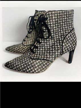 AD & Daughters NEW Houndstooth Calf's Hair Leather Booties, Size 7 Woman’s